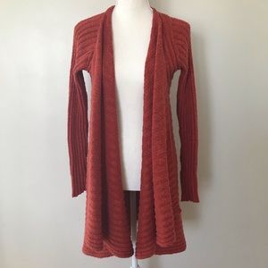 Free People Burnt Orange Waterfall Ribbed Cardigan